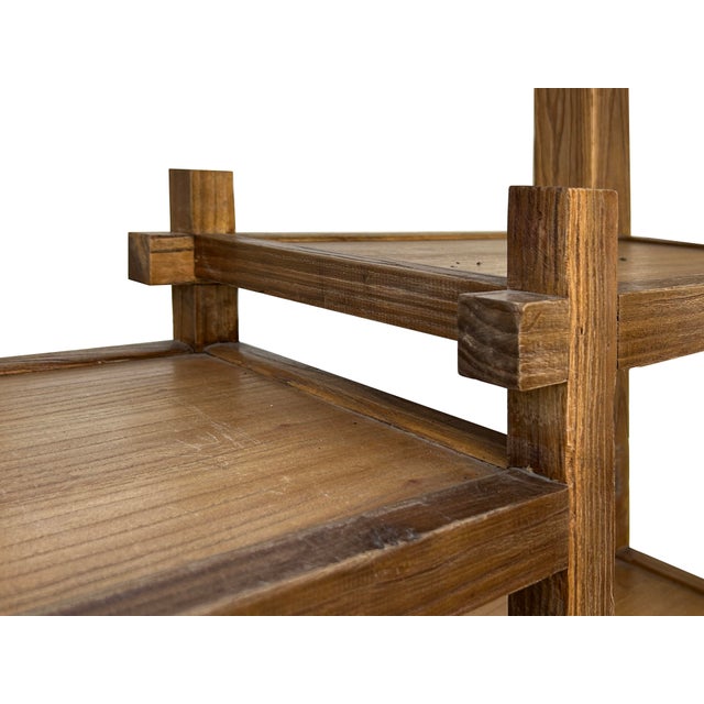 1980s Rustic Thick Bold Wood Multi-Shelves Display Cabinet Bookcase Room Divider For Sale - Image 16 of 18