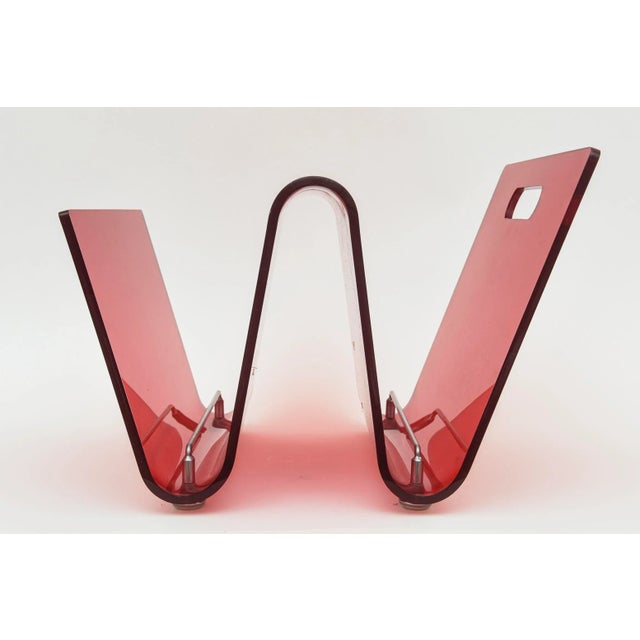 1970s Vintage 1970's Italian Red Lucite and Chrome Two Part Magazine Stand For Sale - Image 5 of 12