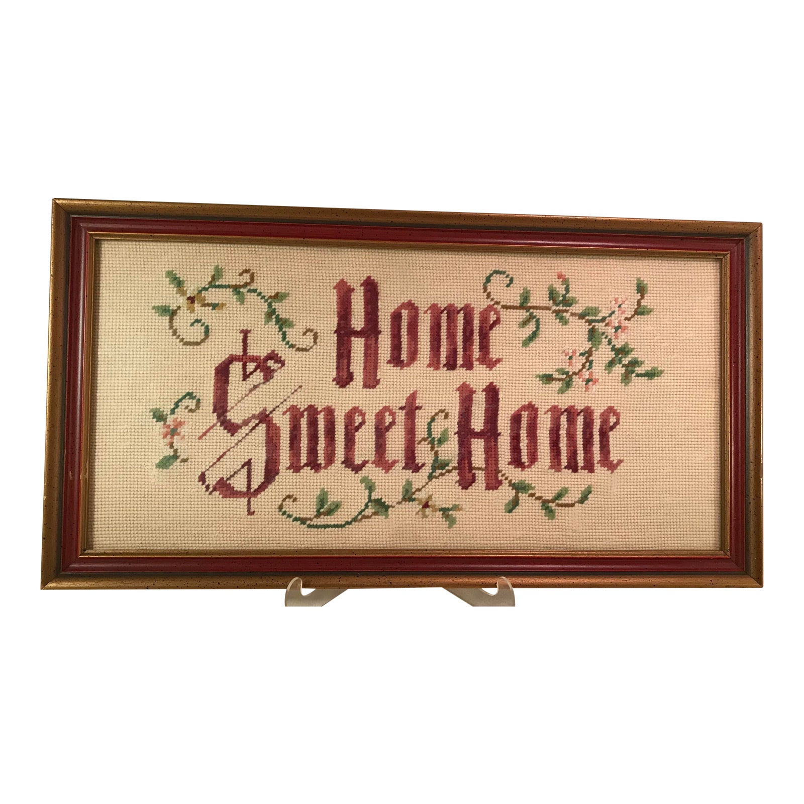 Vintage Home Sweet Home Framed Needlepoint | Chairish