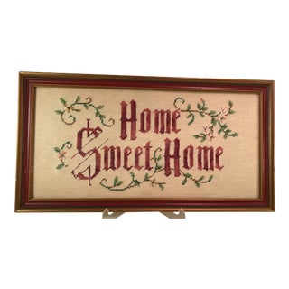 Vintage Home Sweet Home Framed Needlepoint For Sale