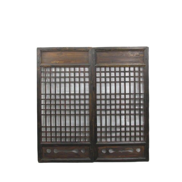 Brown Pair of Vintage Chinese Latticed Screen Panel 1 For Sale - Image 8 of 8