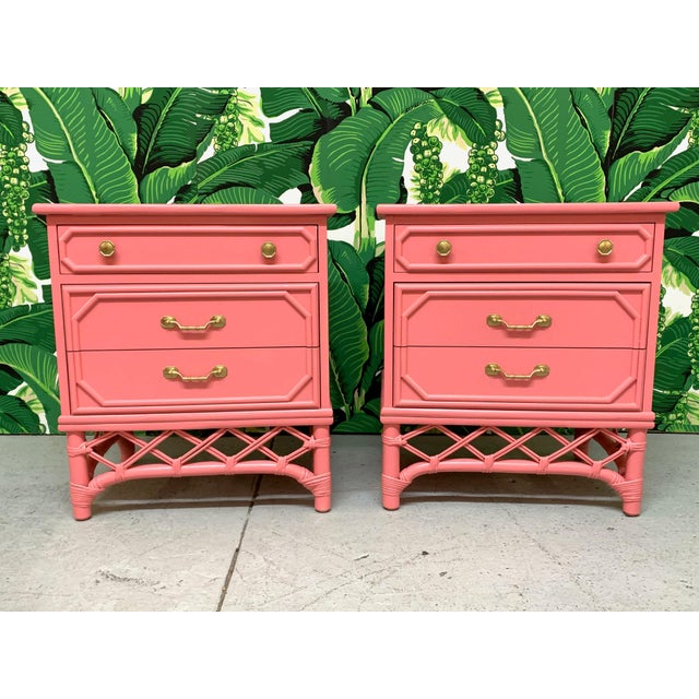 Ficks Reed Pink Rattan Nightstands, a Pair Chairish