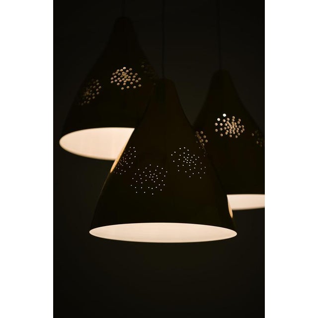 Ceiling Lamp with 3 Conical Brass Shades attributed to Lisa Johansson-Pape, 1950s For Sale - Image 4 of 5