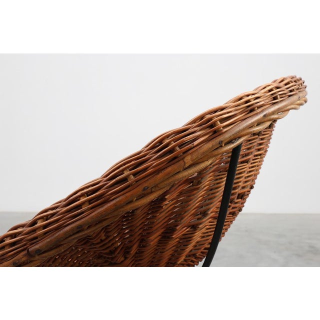 Black Mid-Century Woven RattanWicker and Iron Basket Chair, Italy, 1960s For Sale - Image 8 of 18