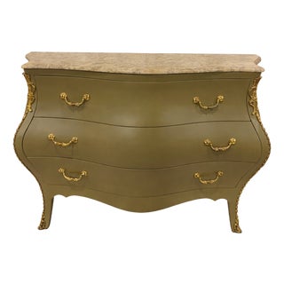 20th Century Italian Bombay Chest With Travertine Top and Gilt Brass Hardware For Sale
