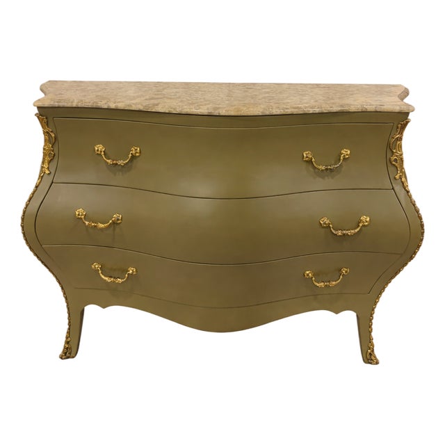 20th Century Italian Bombay Chest With Travertine Top and Gilt Brass Hardware For Sale