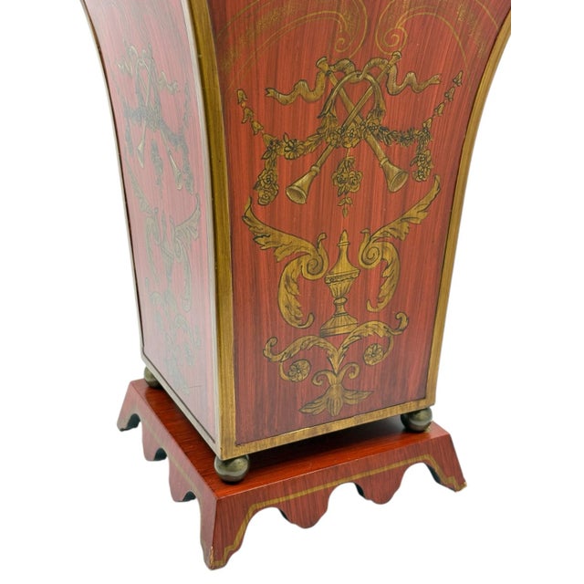 Maitland-Smith Style Red Toile Scalloped Metal Wastebasket For Sale - Image 9 of 12