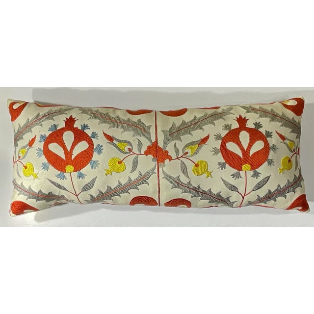 1970s Vintage Uzbek Suzani Hand-Embroidered Pomegranate Pillow For Sale - Image 5 of 13