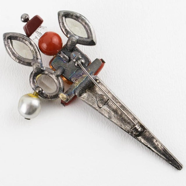 Antigona Paris Black Enamel Metal Jeweled Barrette Brooch For Sale - Image 9 of 10