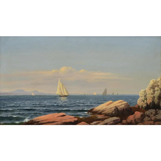 William Frederik De Haas, Sail Boats on the Hudson, 10" x 18" oil on panel, framed to 13" to 21" signed lower right. De...