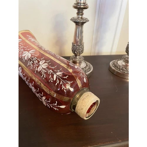 Pair of Antique Silver Plate Candle Holders With Red Glass Mary Gregory Hurricanes For Sale - Image 12 of 12