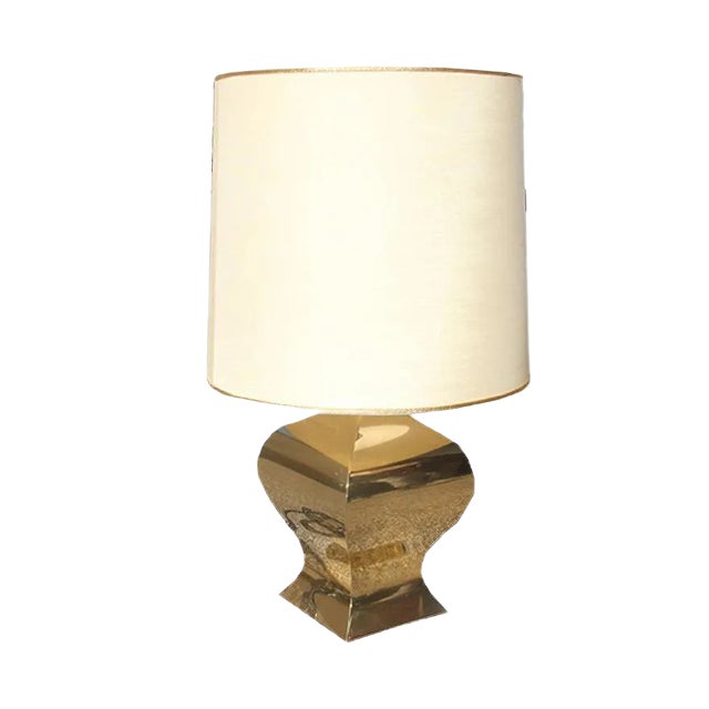 French Brass Shantung Table Lamp, 1970s For Sale
