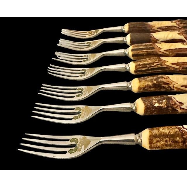 Ivory Vintage Anton Wingen Jr. Solingen “Othello” Stag Antler Knife & Fork Set Service for Eight - 16 pcs For Sale - Image 8 of 18