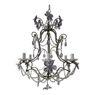French Rare Lavender Purple Crystal Prisms Murano Beaded Chandelier Lilac 1930 For Sale