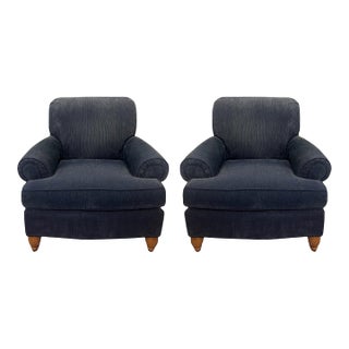 1990s Pair of Smith Brothers Corduroy Upholstered Club Chairs - Amish Influenced Craftsmanship For Sale