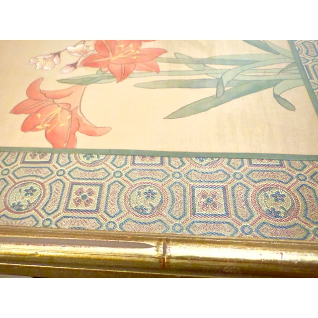 Chinese Vintage Chinese Floral Watercolor Ju Cheng Bamboo Frame For Sale - Image 3 of 12