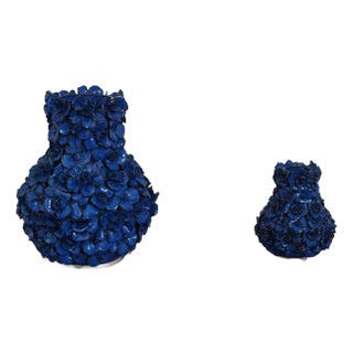 Pair Art Pottery Blue Floral Vases For Sale