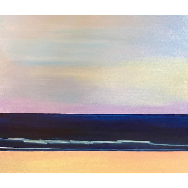 Oil painting of an abstract seascape on stretched canvas by Satori Gregorakis. Signed on the reverse. The painting is...