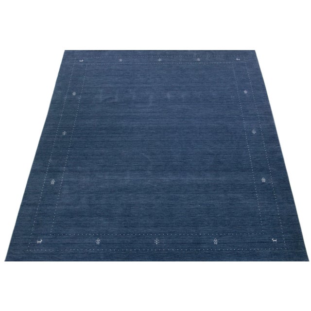 Contemporary 2020s Handmade Modern Gabbeh Style Blue Wool Rug With Minimalist Motif For Sale - Image 3 of 7