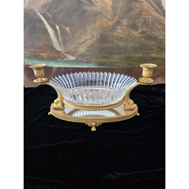 Antique Baccarat Attributed Crystal Bronze Dolphin Centerpiece For Sale - Image 11 of 13