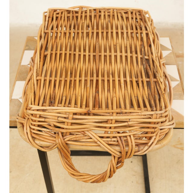 Mid-Century Chunky Rectangular Wicker Bread Basket / Tray With Handles / Catch-All For Sale - Image 4 of 18