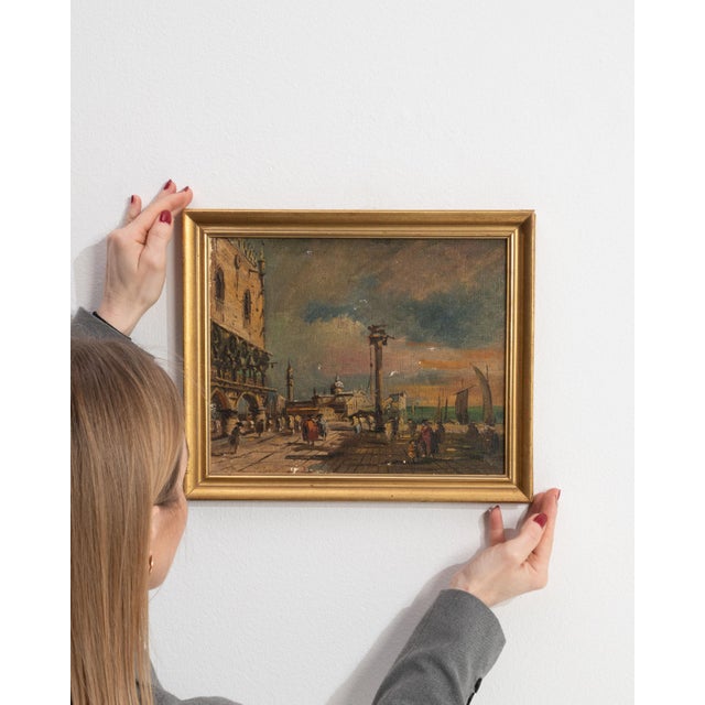 This early 20th century painting from Italy is an oil on canvas. Its form follows honest, well-proportioned lines typical...
