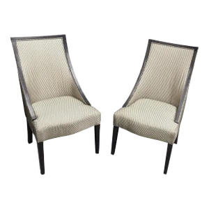 Late 20th Century Modern Scoop Arm Chairs Silver Interlaced Diamond Fabric- a Pair