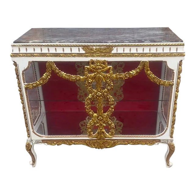 1980s French Vintage Glass Cabinet Vitrine Louis XVI Style For Sale