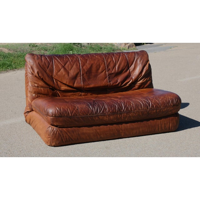Vintage Convertible Leather Sofa, 1970s For Sale - Image 4 of 18
