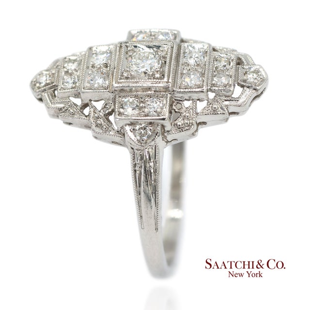 Vintage Platinum (950) Natural Diamond Old Cut Ring, Size 8 For Sale In New York - Image 6 of 13