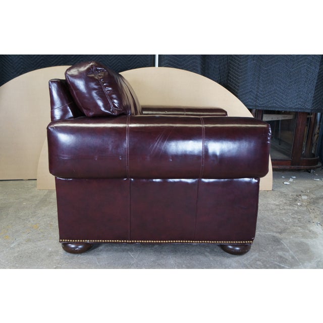 Animal Skin Whittemore-Sherrill Burgundy Leather Library Club Chairs & Ottoman Set- 3 Pieces For Sale - Image 7 of 10