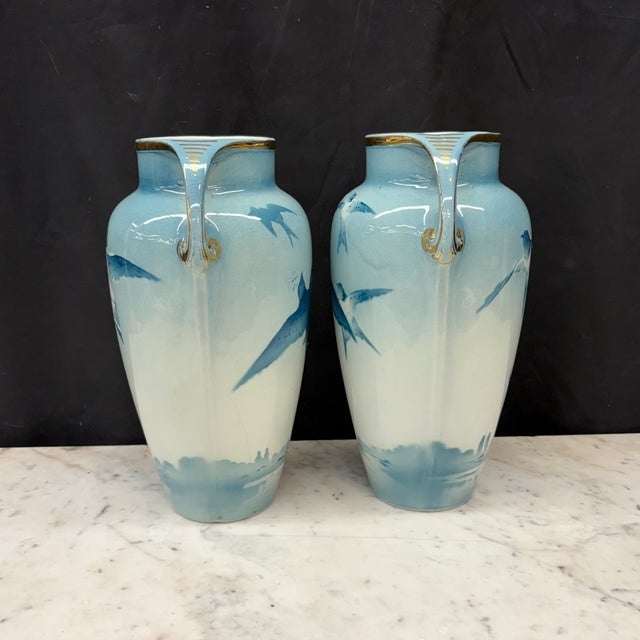 19th Century 19th Century French Faience Three-Piece Vase and Jardinière Set With Swallows by Keller and Guerin For Sale - Image 5 of 16