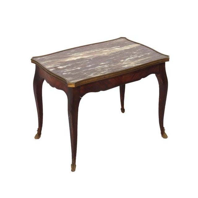 1900 - 1909 Antique French Louis XV Kingwood Rouge Marble Top Low Table C1900 For Sale - Image 5 of 8