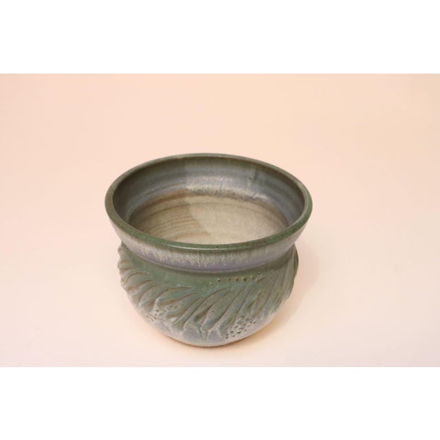 Petite Vintage Green and Blue Incised Ceramic Planter Vase by Deanna Nichols For Sale - Image 4 of 18