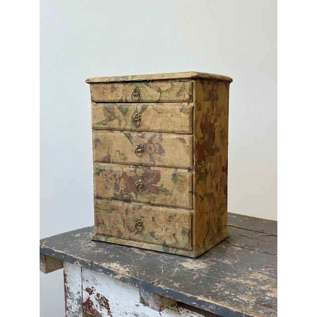 Antique Floral-Printed Fabric Covered Tabletop Haberdashery Cabinet, Circa Early 20th Century For Sale In New York - Image 6 of 17
