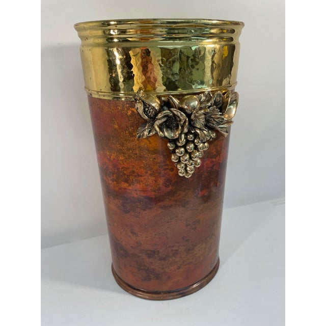 Mid-Century Modern Mid 20th Century Italian Hammered Brass and Copper Umbrella and Stick Stand For Sale - Image 3 of 17
