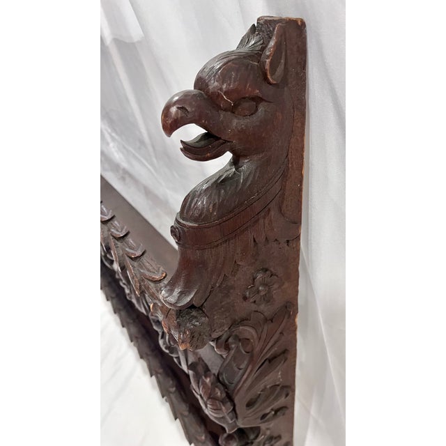 Antique Late 1800s Belgian Carved Oak Plate Rack – Griffin 55" Wall Shelf For Sale - Image 11 of 18