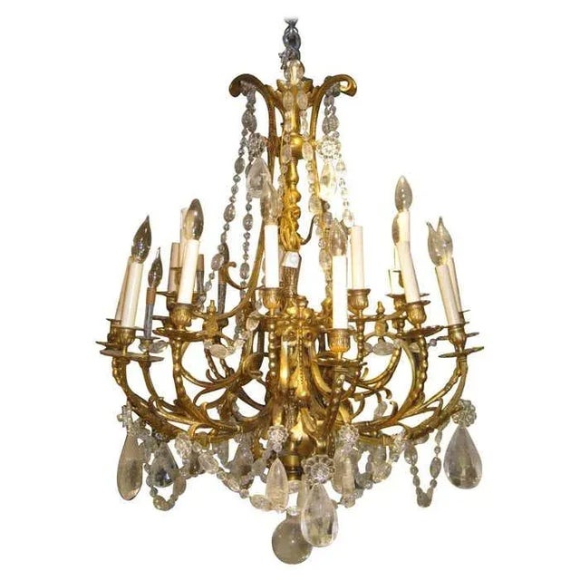 Metal French 19th Century Louis XV XVI Style 16 Light Bronze Chandelier With Rock Crystal For Sale - Image 7 of 7