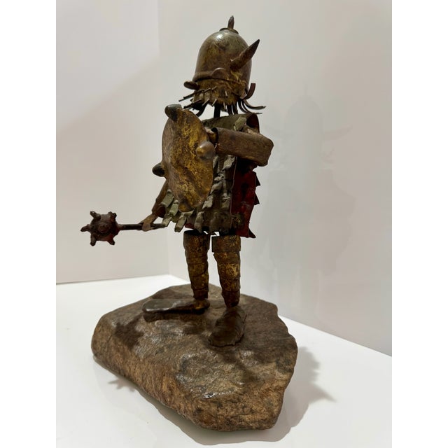 Brutalist Vintage 1970s Brutalist Viking Warrior Metal Sculpture by Ryan, Shield & Mace For Sale - Image 3 of 9