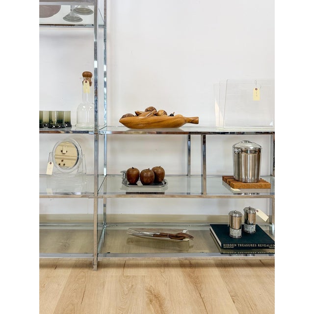 Rare Milo Baughman Style Chrome Glass Etagere Display Shelf Vintage MCM Shelving For Sale - Image 9 of 12