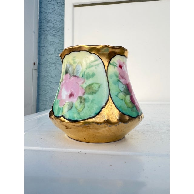 1920 Porcelain Gold Floral Match Holder For Sale - Image 10 of 10