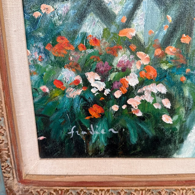 Wood Freilberger Still Life Table on the Patio Painting Signed For Sale - Image 7 of 12