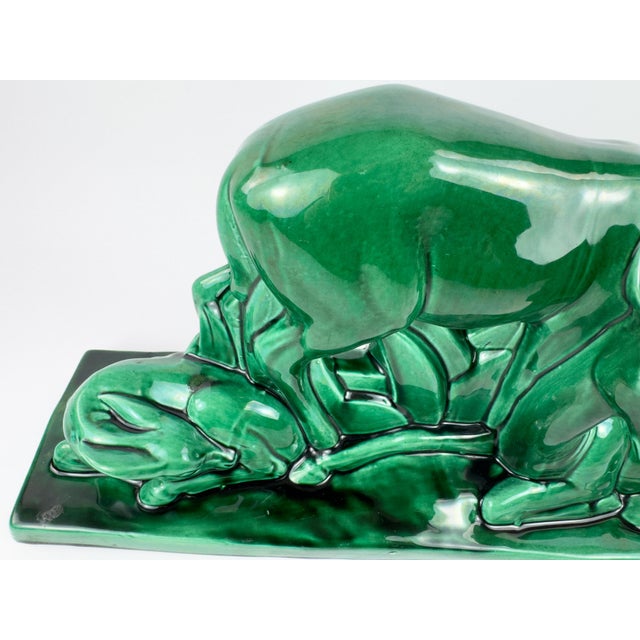 Monumental French Art Deco Ceramic Sculpture ‘Stag, Doe & Fawn’ by Charles Lemanceau, 1930s For Sale - Image 6 of 17