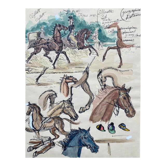 1950s Equestrian Watercolor For Sale