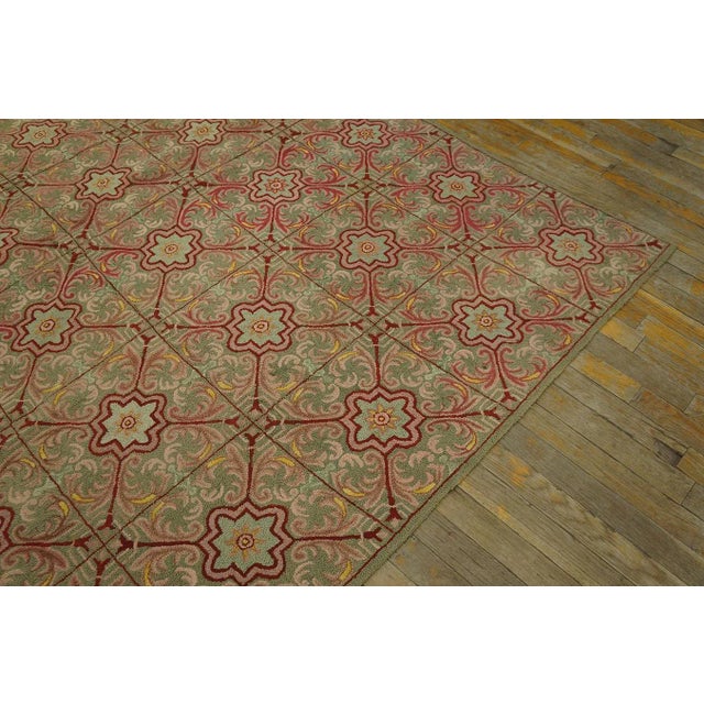 Late 19th Century Special Green Asparagus Color With Classic Geometric Design Antique American Hooked Rug For Sale - Image 5 of 9