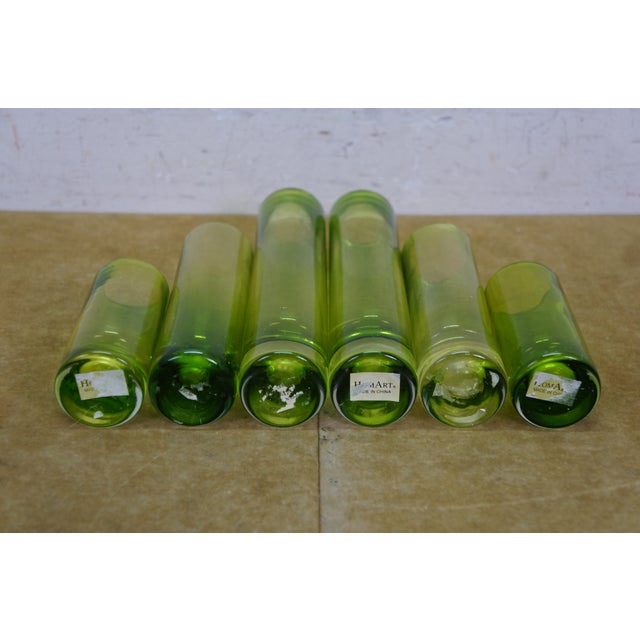 6 Chinese Emerald Green Blown Glass Graduated Tubular Torpedo Bud Vases 4" to 8" For Sale - Image 13 of 13