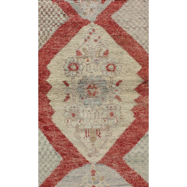 Mid 20th Century Vintage Turkish Oushak Medallion Runner in Soft Red, Lt. Blue, Cream For Sale - Image 5 of 7