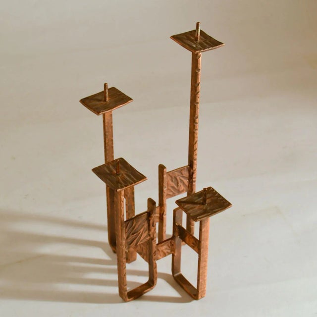 Metal Copper Candelabra for Four Candles For Sale - Image 7 of 11