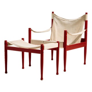 Set of Model 30 Safari Lounge Chair and Ottoman by Erik Wørts for Niels Eilersen, 1960s For Sale