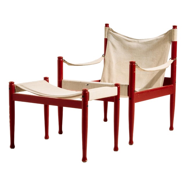 Set of Model 30 Safari Lounge Chair and Ottoman by Erik Wørts for Niels Eilersen, 1960s For Sale